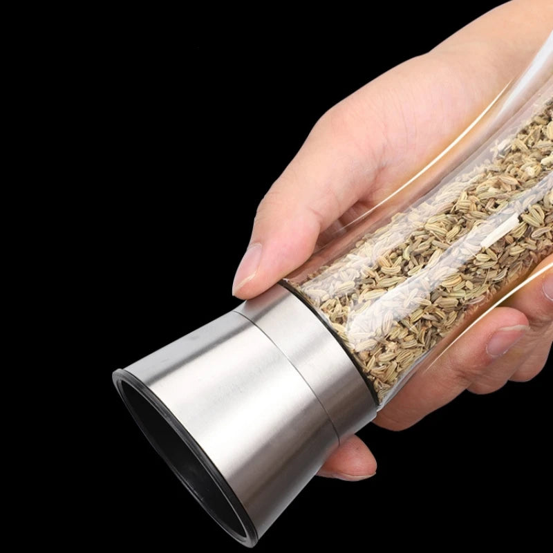 180/200ML Black Pepper Grinder with Stainless Steel Mill Manual Spice Glass Salt and Pepper Grinder Machine for Household Oasis Select