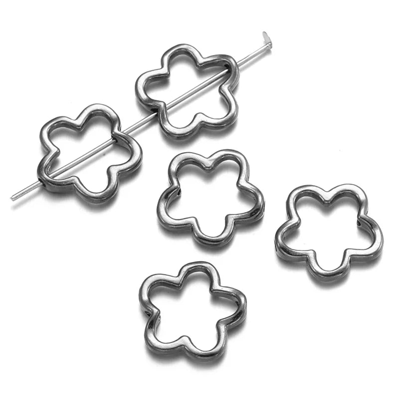 50pcs Flower Star Bead Frames Spacer Beads Double Hole Hollow Connector Link Charms for Jewelry Bracelet Necklace Earring Making Oasis Select Gun black 15x15mm