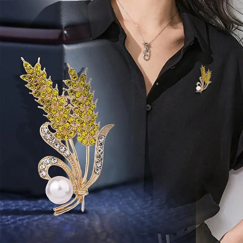 NEW Trendy Crystal Ear of Wheat Brooches for Women Luxury Rhinestones Pins Shirt Dress Accessories Casual Jewelry Oasis Select