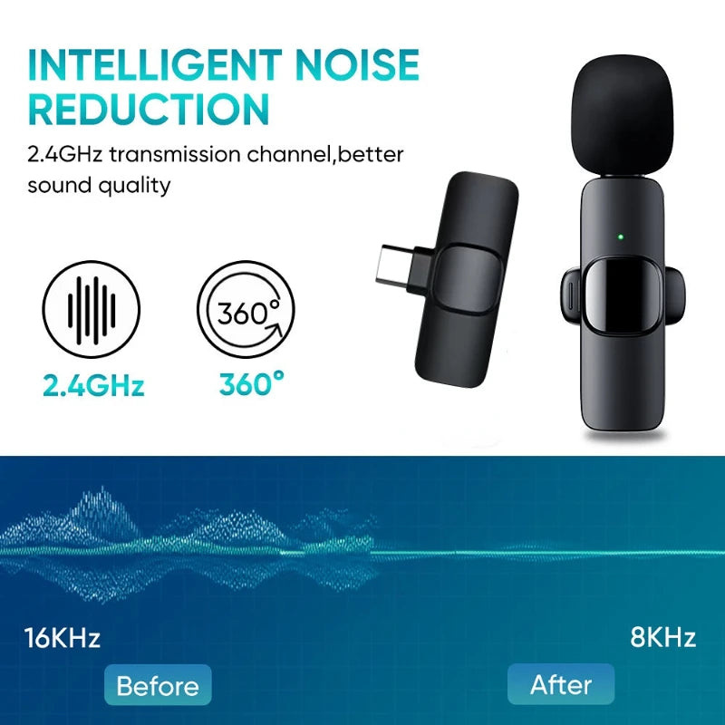 Wireless Lavalier Microphone Audio Video Recording Mini Mic for Type-C Smartphones Vlogging Facebook Videos Audio Recording Oasis Select