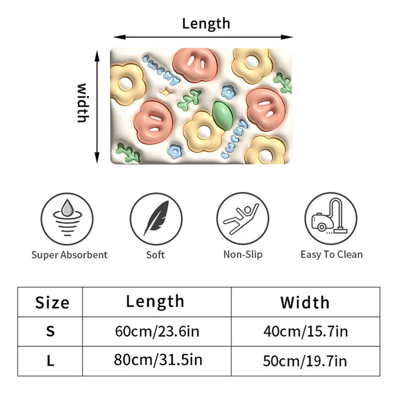 3D Visual Bath Mat Non-slip Absorption Water Rug for Bathroom Creative Entrance Doormat Three-dimensional Floor Mat Home Decor Oasis Select