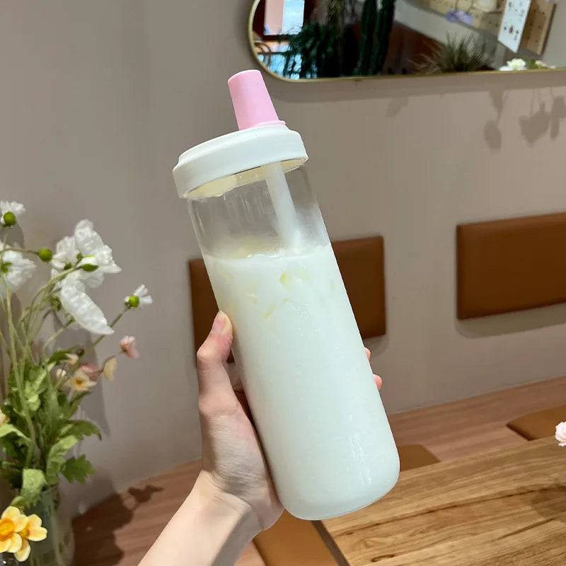 500/800ML Large-capacity Straw Cup, Food-grade Transparent PP Material,Portable Ins Style Water Cup, Juice Milk Tea Cup Oasis Select Pink-800ml