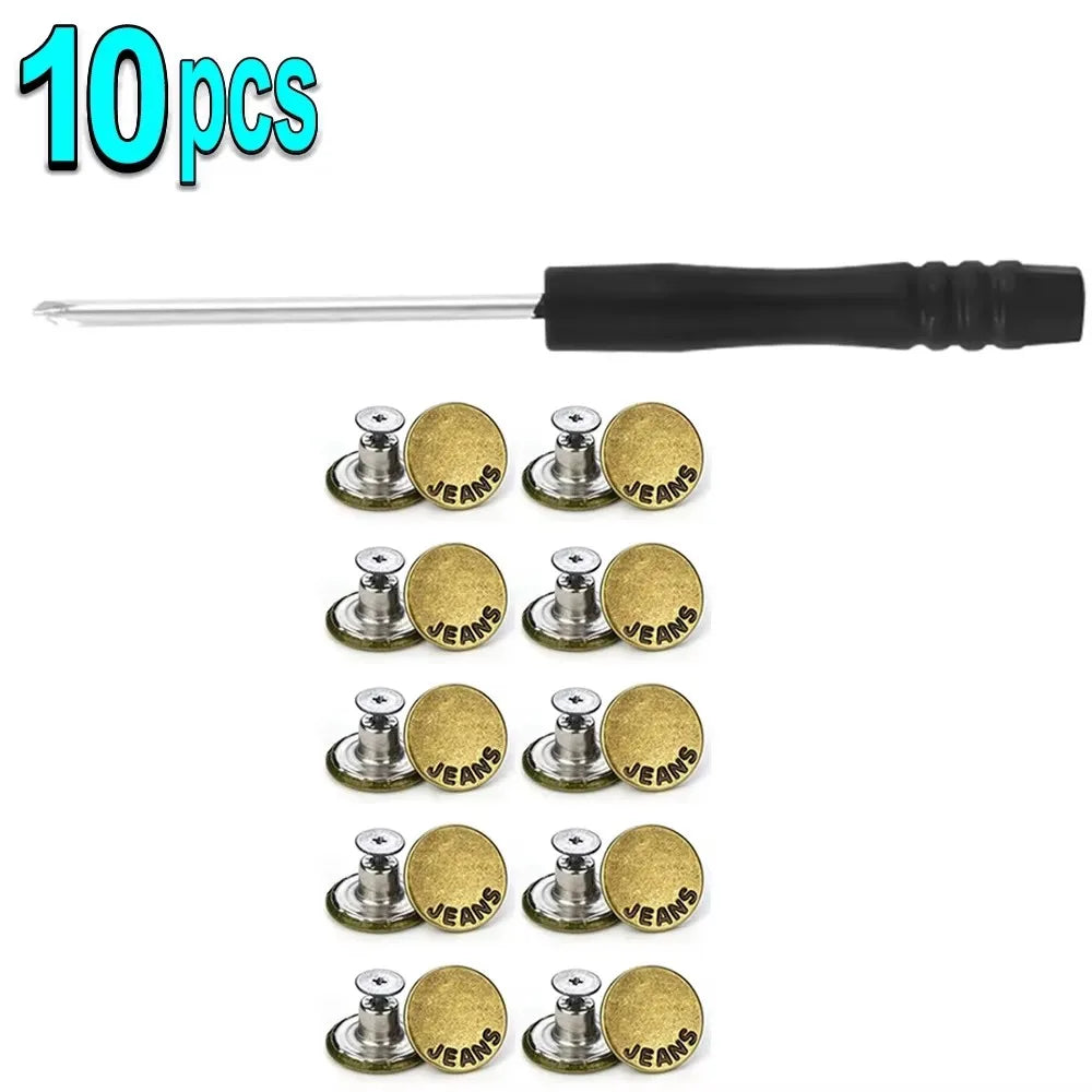 10/20Pcs Metal Jeans Buttons 17mm Replacement Screw Button Repair Kit Nailless Removable Jean Buckles Clothing Pants Pins Oasis Select 10pcs A