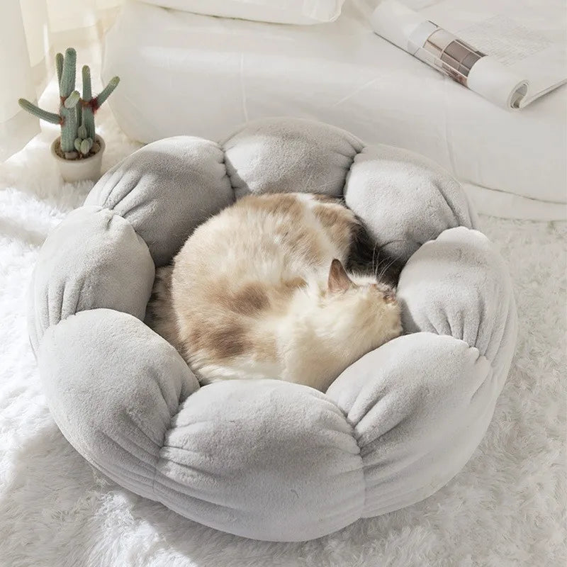 All - Season Plush Cat Bed with Neck Guard, Flower - Shaped Round Pet Bed for Cats & Small Dogs Cat Beds Pets Oasis Select