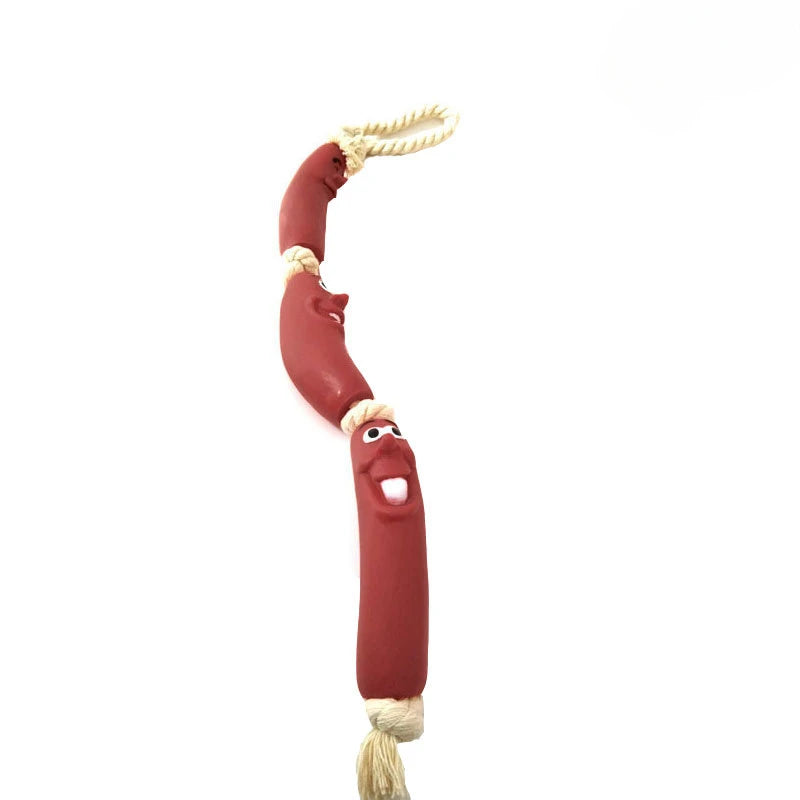 Pet Three-Section Sausage Toy Dachshund Dog French Fight Shiba Inu Corgi Gnashing Teeth Cleaning Funny Toy Oasis Select 3pcs