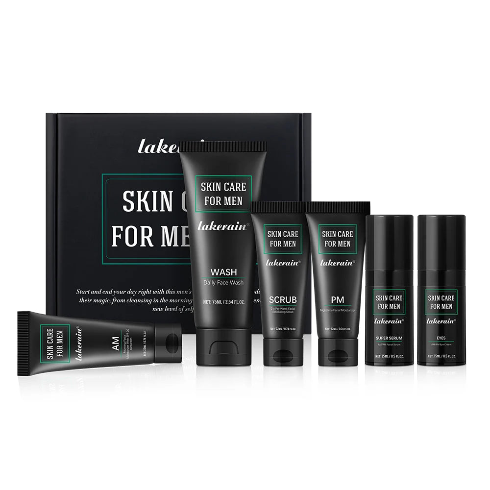 Skin Care Set for Men Essential Routine Daily Face Wash Facial Scrub Moisturizer SPF Night Cream Hydrated Skin Gifts For Men Ski Oasis Select
