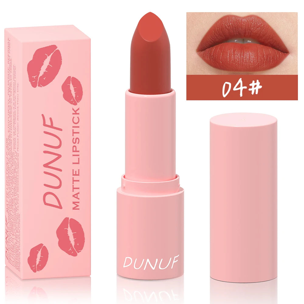 DUNUF 1 Pcs Matte Powder lipstick, Lasting 24 Hours Non-fading Waterproof Non-stick Easy to Color Lip Gloss Makeup Gift Oasis Select 04 Full Size