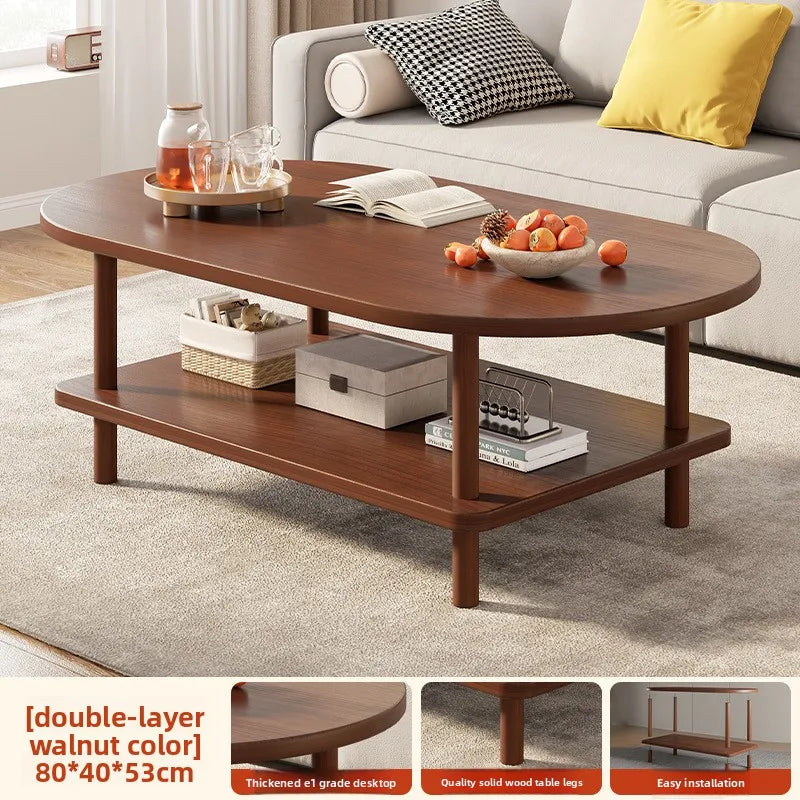 Coffee table Modern simple small apartment rental house Solid wood legs Low table Living room Simple storage Oval tea table Oasis Select 80 40 53 A