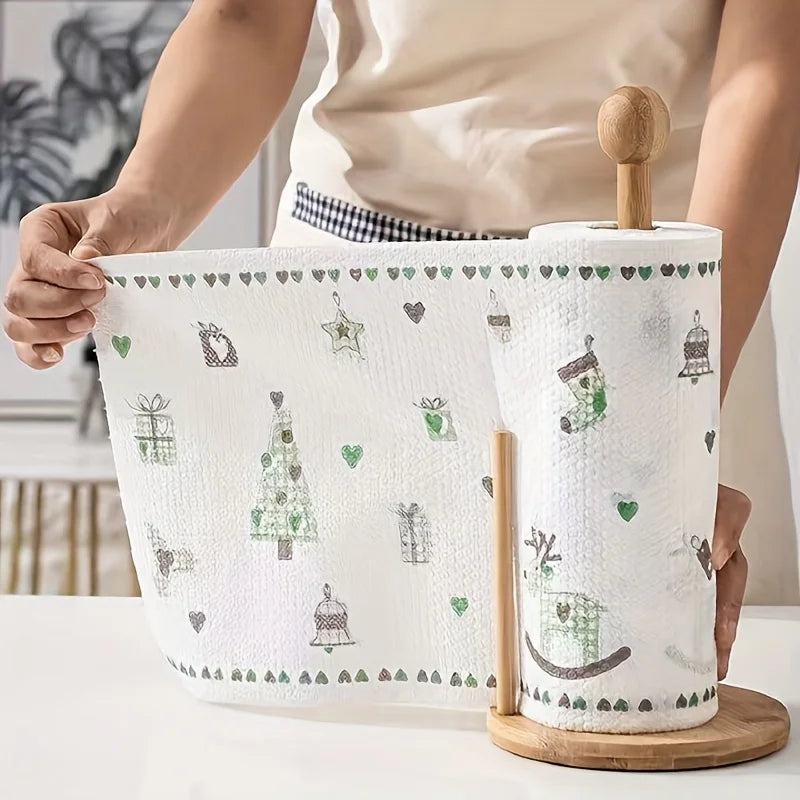 50 100pcs/roll Dishcloth Absorbent Thickened Kitchen Paper Dry Wet Use Non Greasy Random Pattern for Sink Cleaning Dishwashing Oasis Select