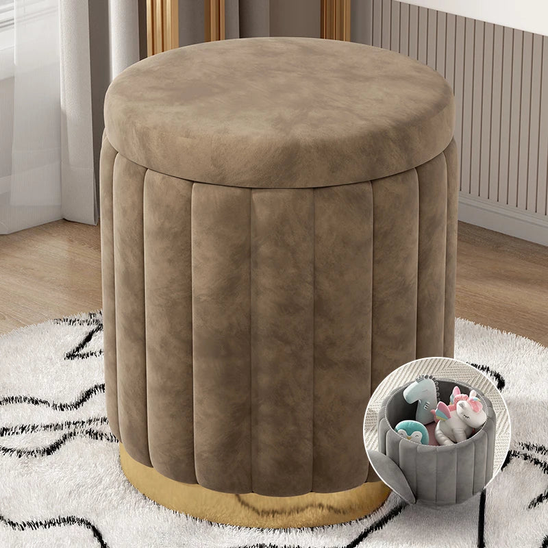 Makeup stool light luxury round stool chair bedroom Internet celebrity storage bench sofa stool dresser stool makeup chair small Oasis Select Brown Storage