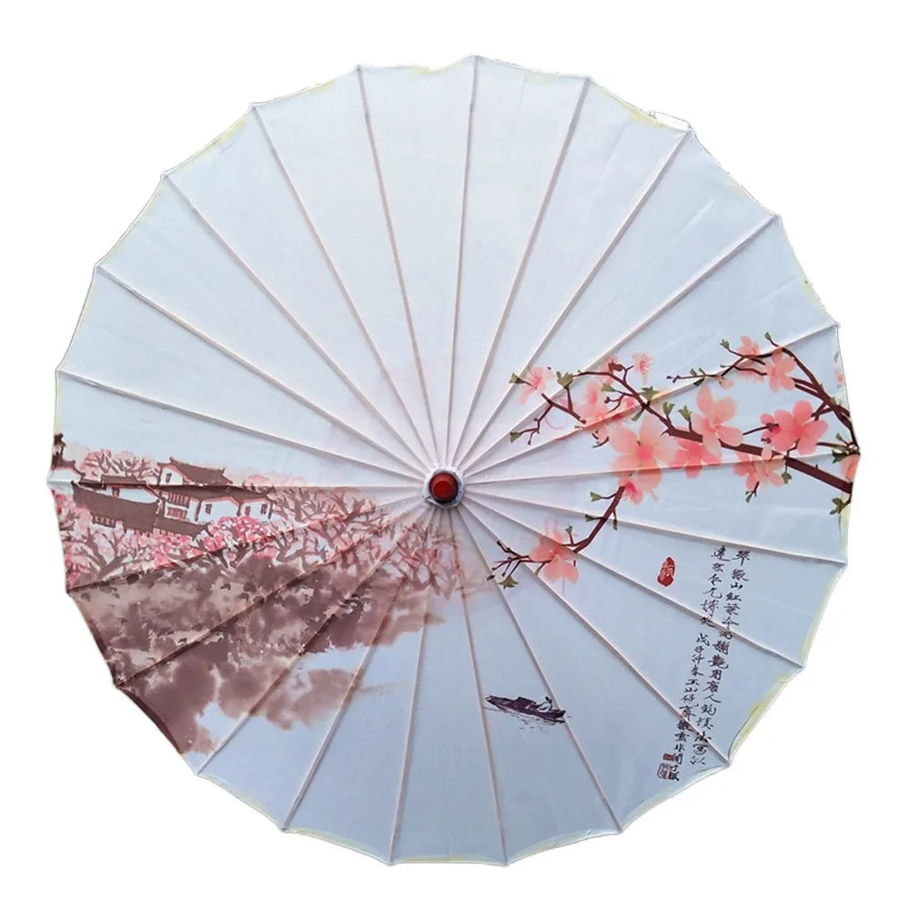 Handmade Silk Cloth Women Umbrella Waterproof Rain Proof Chinese Oil Paper Umbrella Decorative Ancient Dance Umbrella Oasis Select Style 24