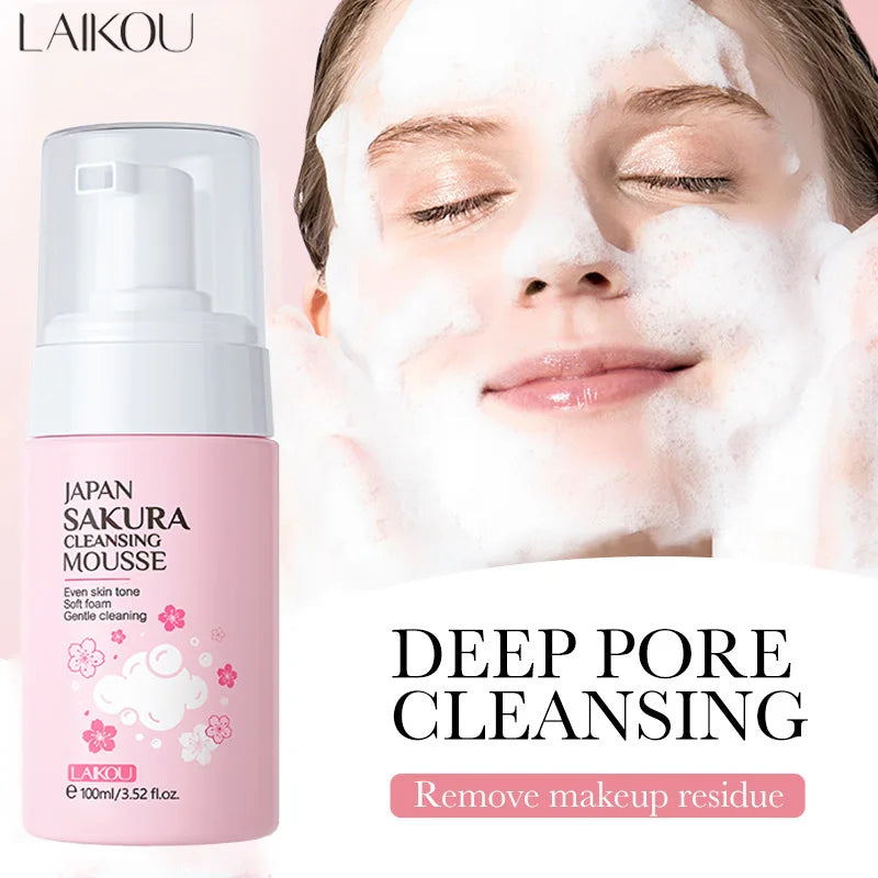 LAlKOU Sakura Gentle Care Facial Mousse Face Wash Foam Facial Cleanser Moisturizing Brightening Hydrating Face Cleansing Skin Oasis Select