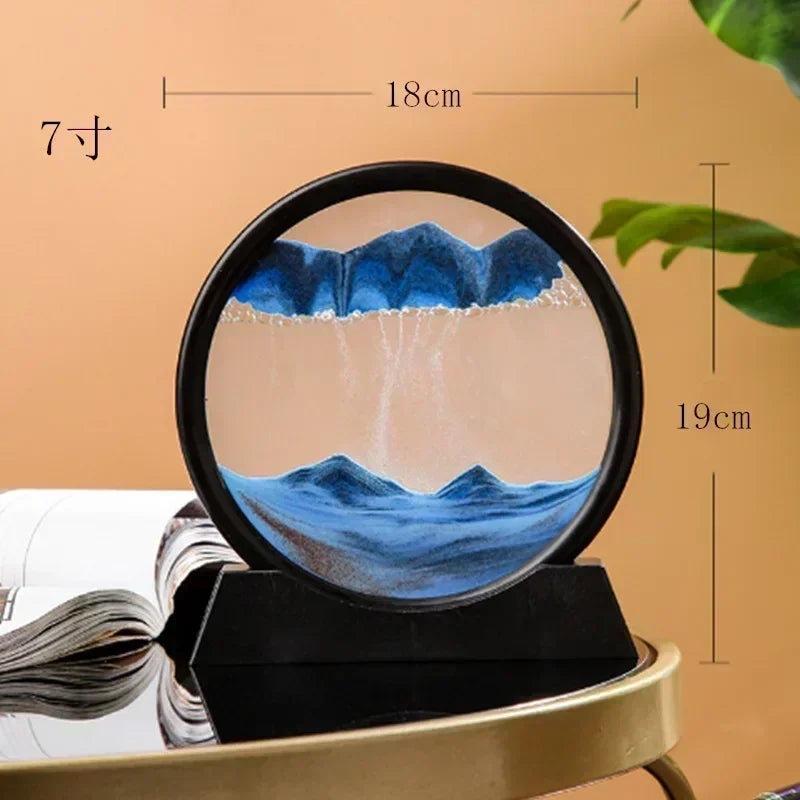 Round Glass Deep Sea Sand Art Picture Dynamic Flowing Sandscape Ornament Creative Quicksand Painting Desktop Decor Craft Oasis Select E