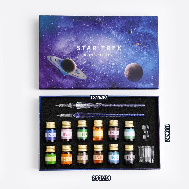 Free Starry Sky Glass Pen Set Signature Pen Crystal Student Dip Pen Glass Dip Pen Gift Pen Set of 16 Oasis Select 2