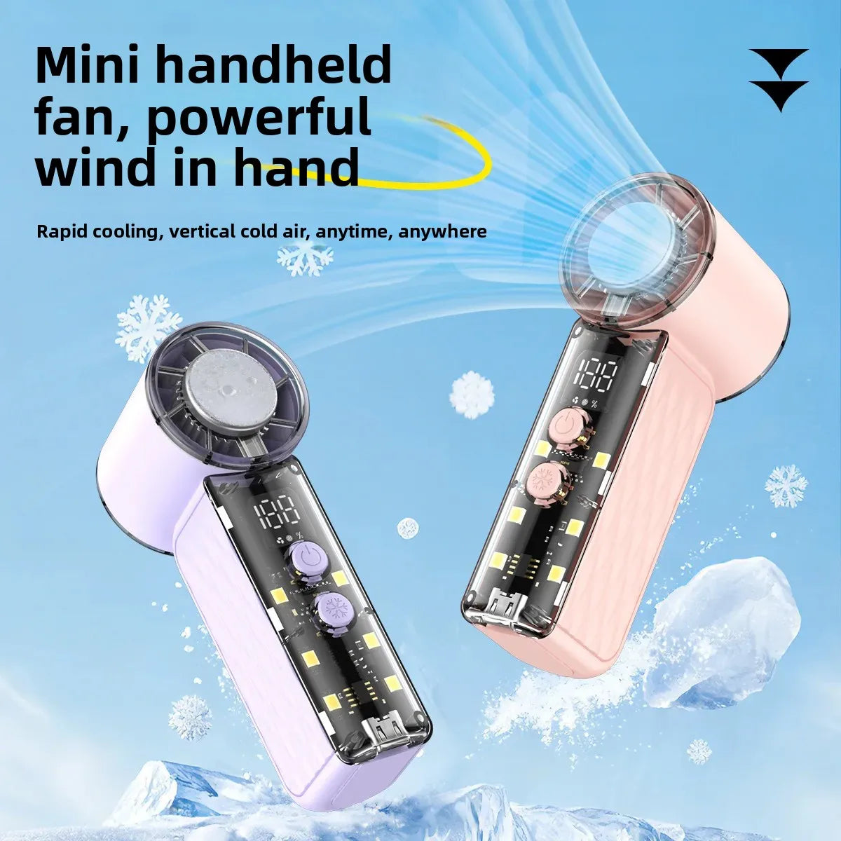 New Powerful Turbo Mini Handheld Fan LED Light USB Rechargeable Portable Outdoor Wind Blower Mini Air Cannon Fan Office Oasis Select