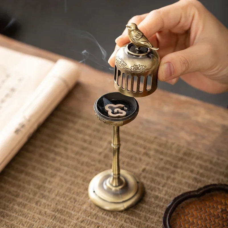 Matel Magpie Hollow Lamp Sandalwood Fragrance Censer Smoking Backflow Incense Holder Tea House Ornaments Study Room Home Decor Oasis Select