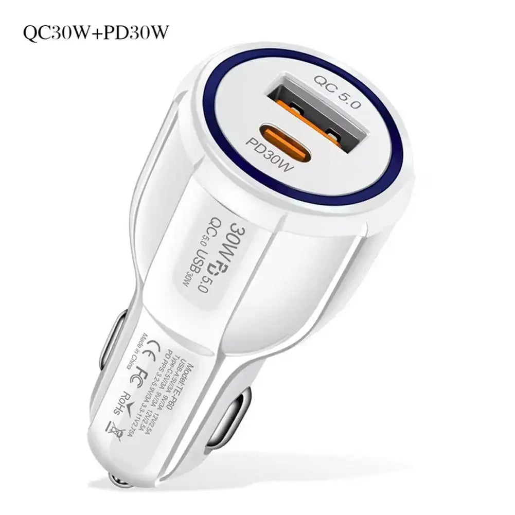 Dual-Port Car Charger QC5.0 & PD 30W Fast Charging