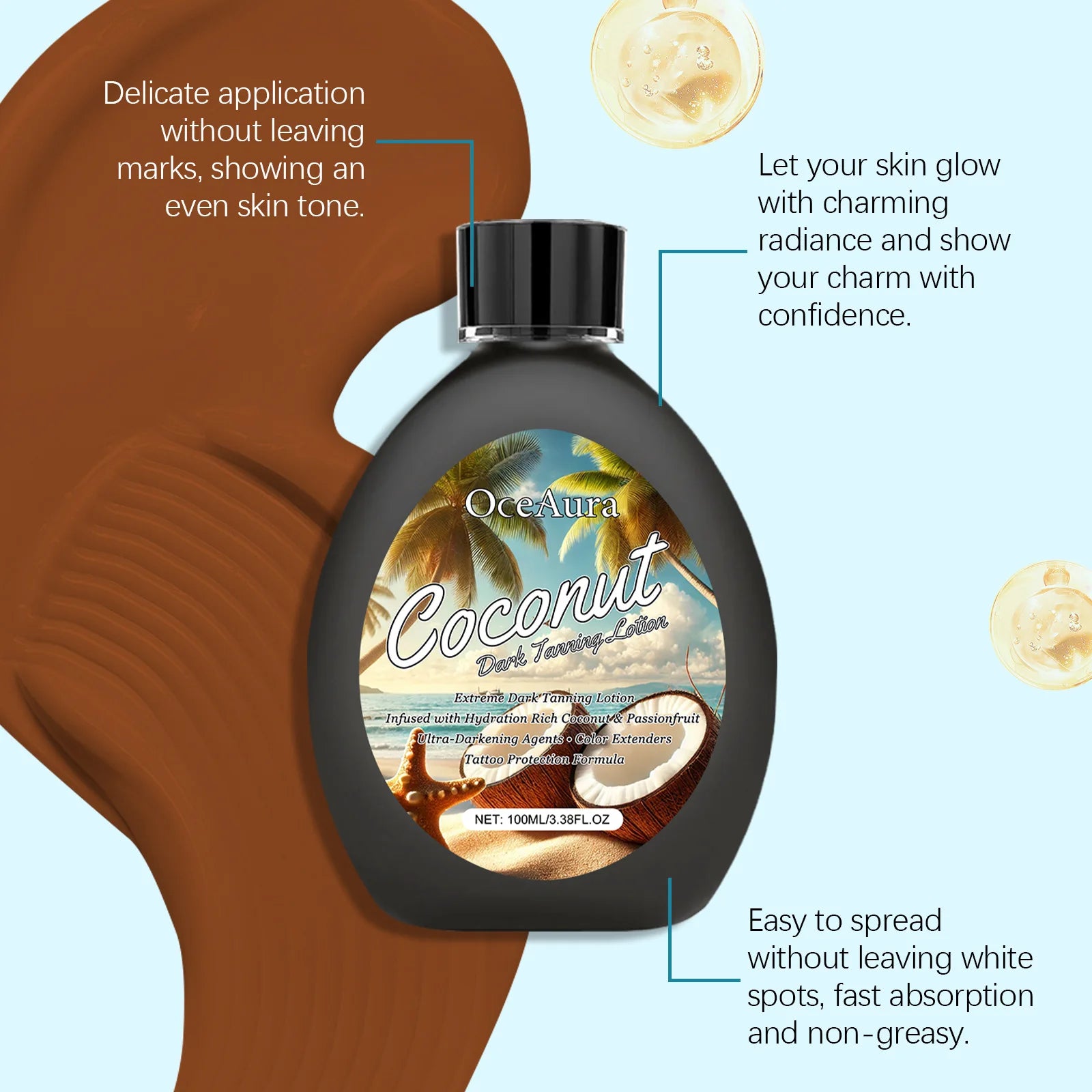 OceAura Coconut Dark Tanning Lotion – Bronzer & Sunless Tan Sunless Tanning Lotion Oasis Select