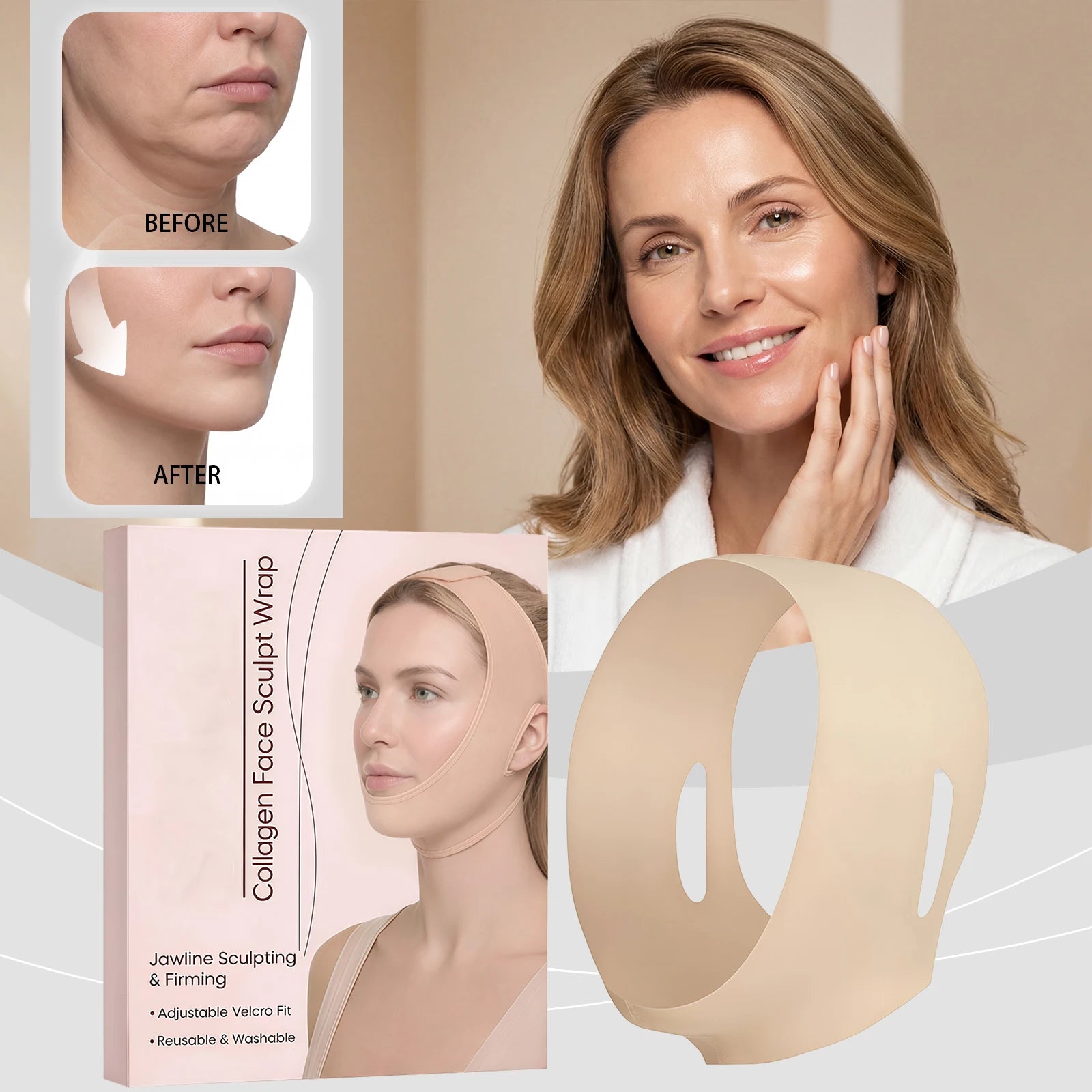 V-Line Jaw Lifting Face Strap – Breathable Contour Wrap Facial Contouring Strap Oasis Select