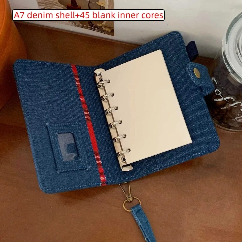 A7 Retro Denim Notebook Refillable Loose Leaf Handwritten Diary Reusable Casing Thick Paper Planner Journal Notebook Student Oasis Select Style 2