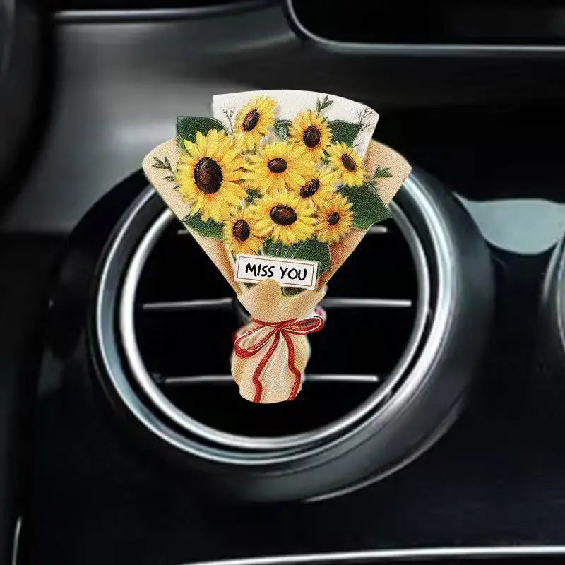 Sunflower Rose Bouquet Car Vent Aromatherapy Diffuser Plaster Floral Air Freshener Ornament Car Aromatherapy Accessories Oasis Select