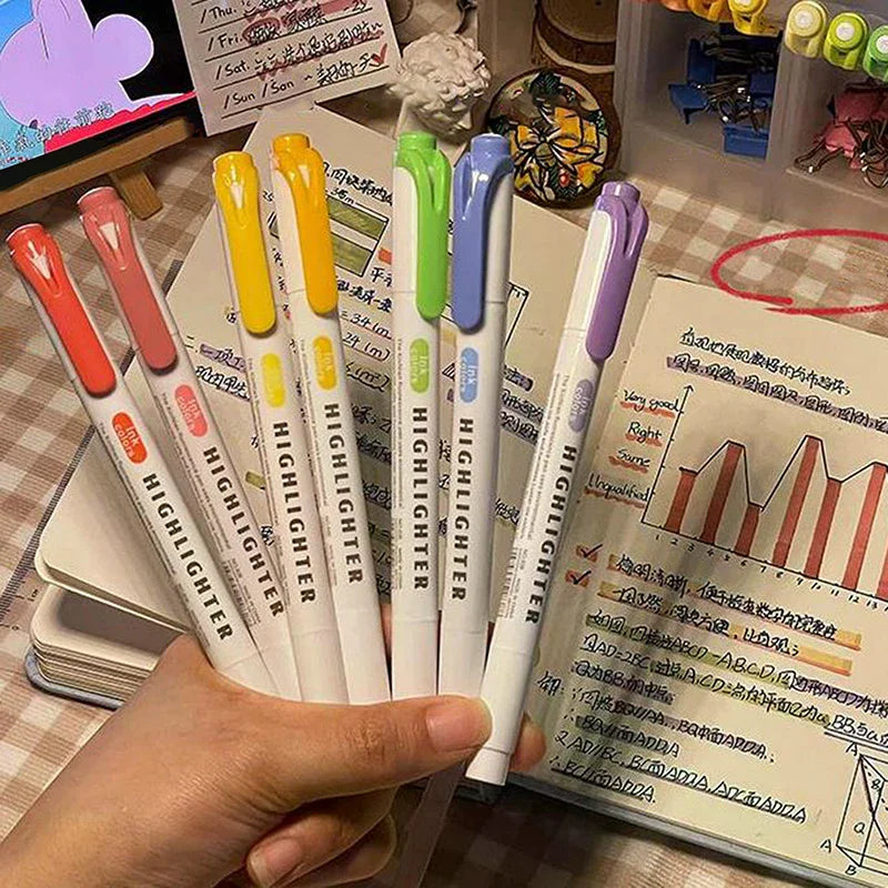 15 Colors Double Headed Highlighter Pen Set Fluorescent Drawing Markers Highlighters Pens Art Japanese Cute Pastel Stationery Oasis Select