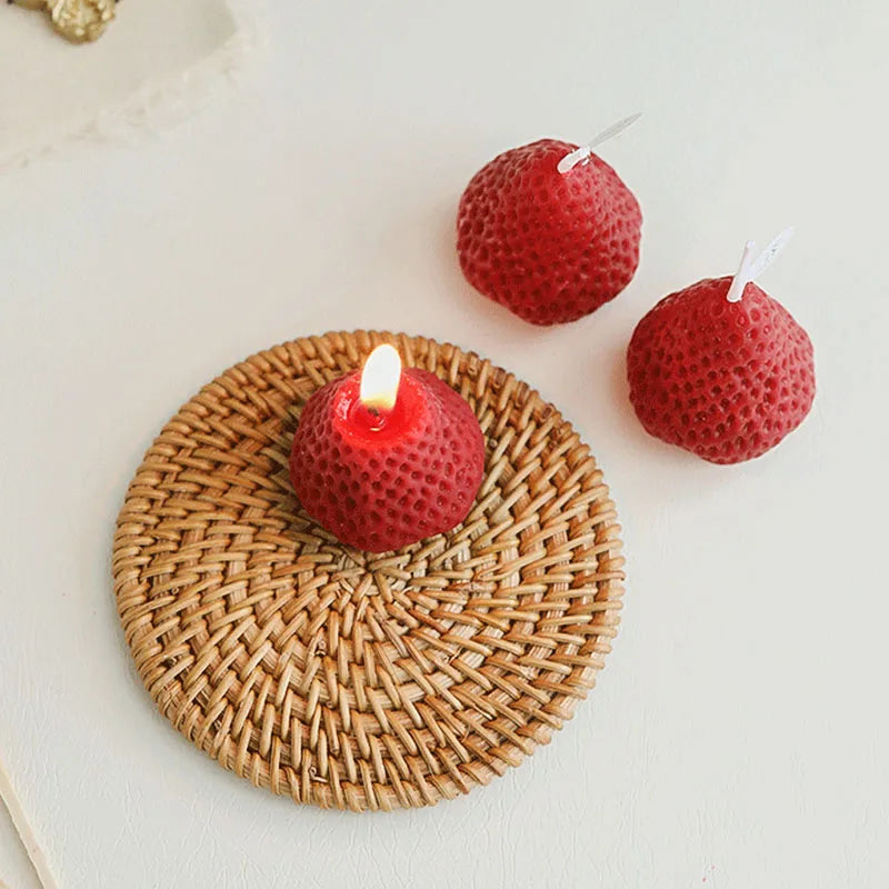 4pcs Strawberry Decorative Aromatic Candles Diy Handicraft Wax Scented Candle for Christmas Birthday Wedding Home Decoration Oasis Select