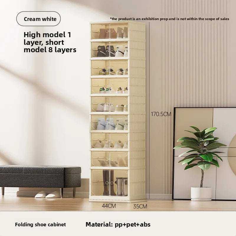 Household shoe cabinet storage double-row multi-function transparent magnetic attraction-free installation storage box foldable Oasis Select 1 tall 8 short
