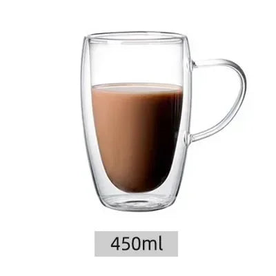 150-450ml Coffee Cup Double Wall Transparent Glass with Handle Double-layer Heat Insulation High Temperature Juice Milk Cup Oasis Select 450ml 301-400ml