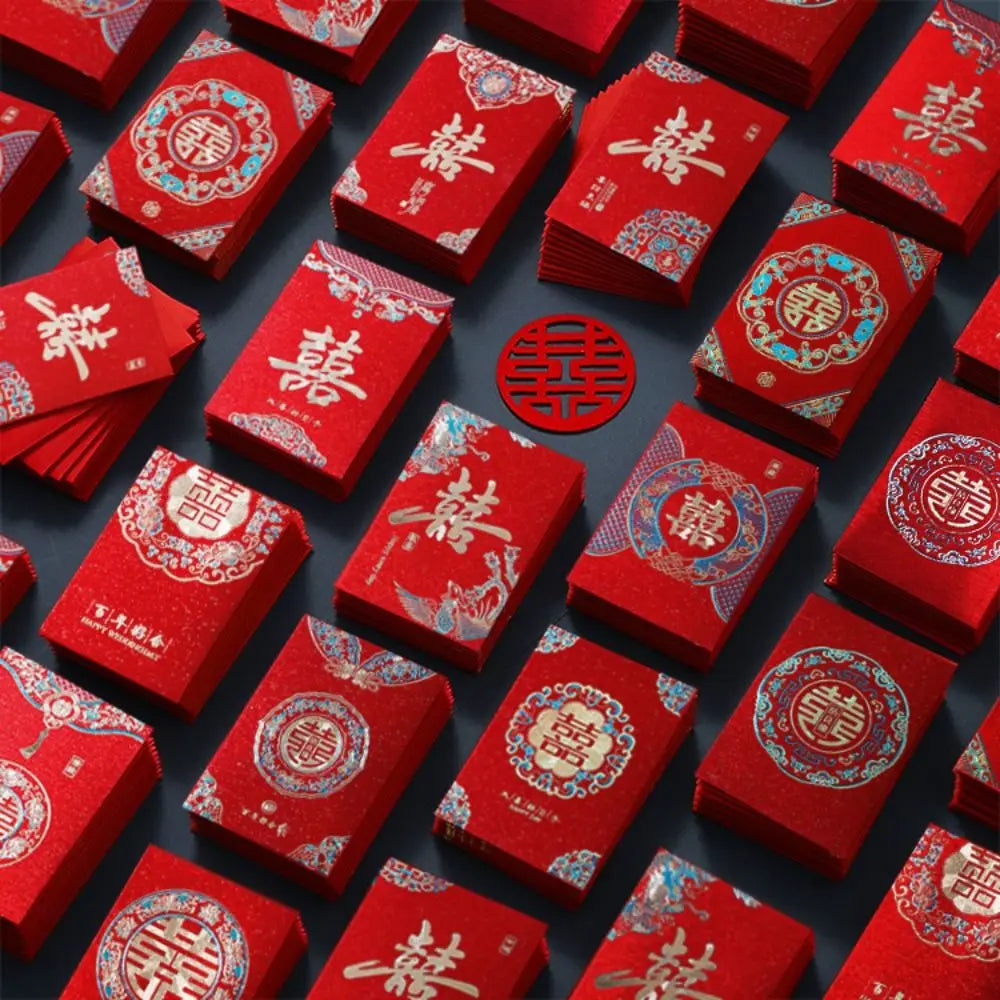 20pcs New Trendy Multiple Patterns Money Pocket Lucky Money Good Luck Blessing Bag Best Wishes Red Envelope Chinese Wedding Oasis Select