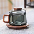 High Borosilicate Glass Teacup with Lid with Filter Cup Tea Heatproof Kung Fu Tea Set Office Teacup for Black Tea, Flower Tea Oasis Select Gray-set 101-200ml