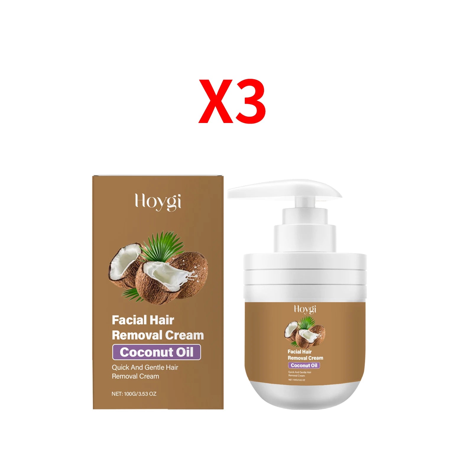 Coconut Oil Hair Removal Cream Face Armpit Leg Arm Beard Fast Hair Remover Painless Nourishing Smooth Skin Hair Growth Inhibitor Oasis Select 3pcs