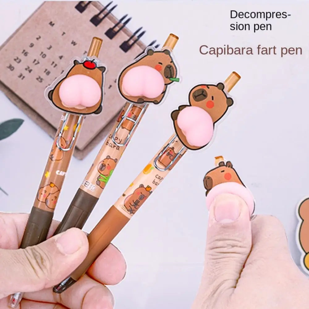 Kawaii Black Ink Capybara Gel Pens Stationery Brown Happy Capybara Neutral Pen 0.5mm Creative Capybara Press Gel Pen Students Oasis Select
