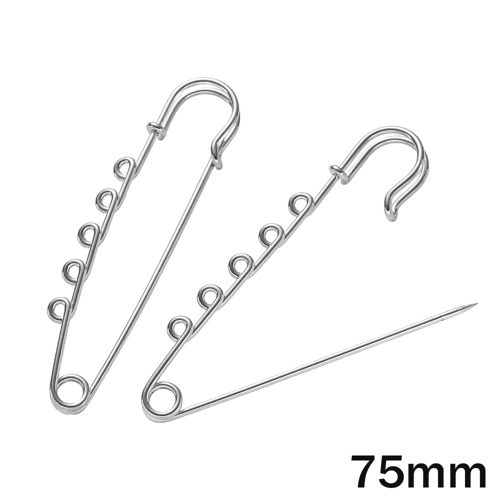 10pcs Heavy Duty Safety Pin Charms with 1/2/3/4/5 Loops for DIY Garment Blanket Skirts Knitted Fabric Brooch Crafts Jewelry Make Oasis Select 75mm With 5 Loop