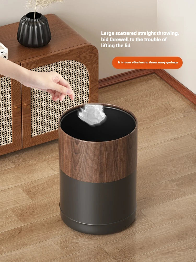 Black Walnut Imitation Solid Wood Grain Trash Can New Household Living Room and Kitchen High Appearance Level Paper Basket Oasis Select