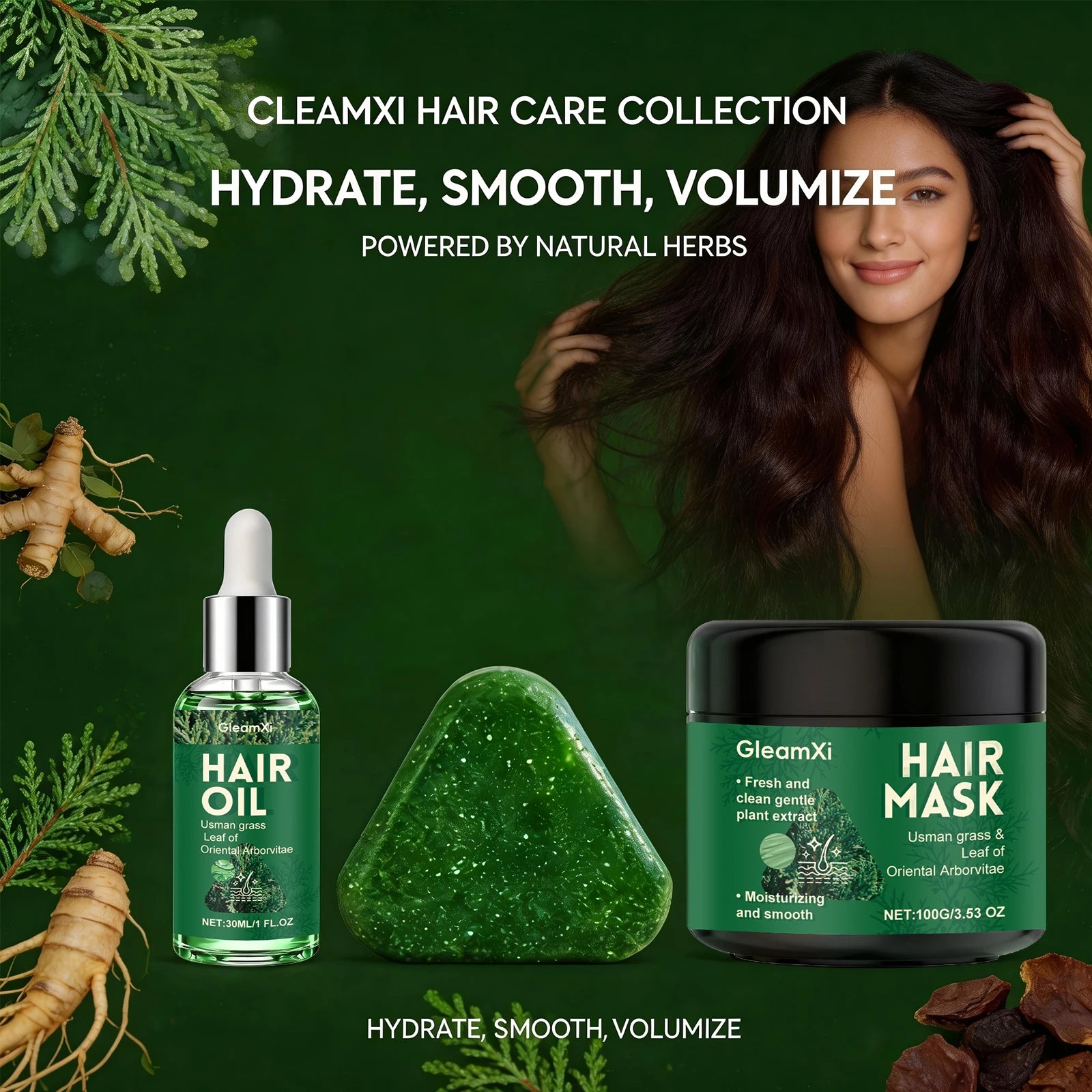 Usman Grass Leaf Hair Oil for Oil Control and Itch Relief Fluffy Hair Shampoo Soap Nourishing Scalp Moisturizing Fresh Hair Mask Oasis Select