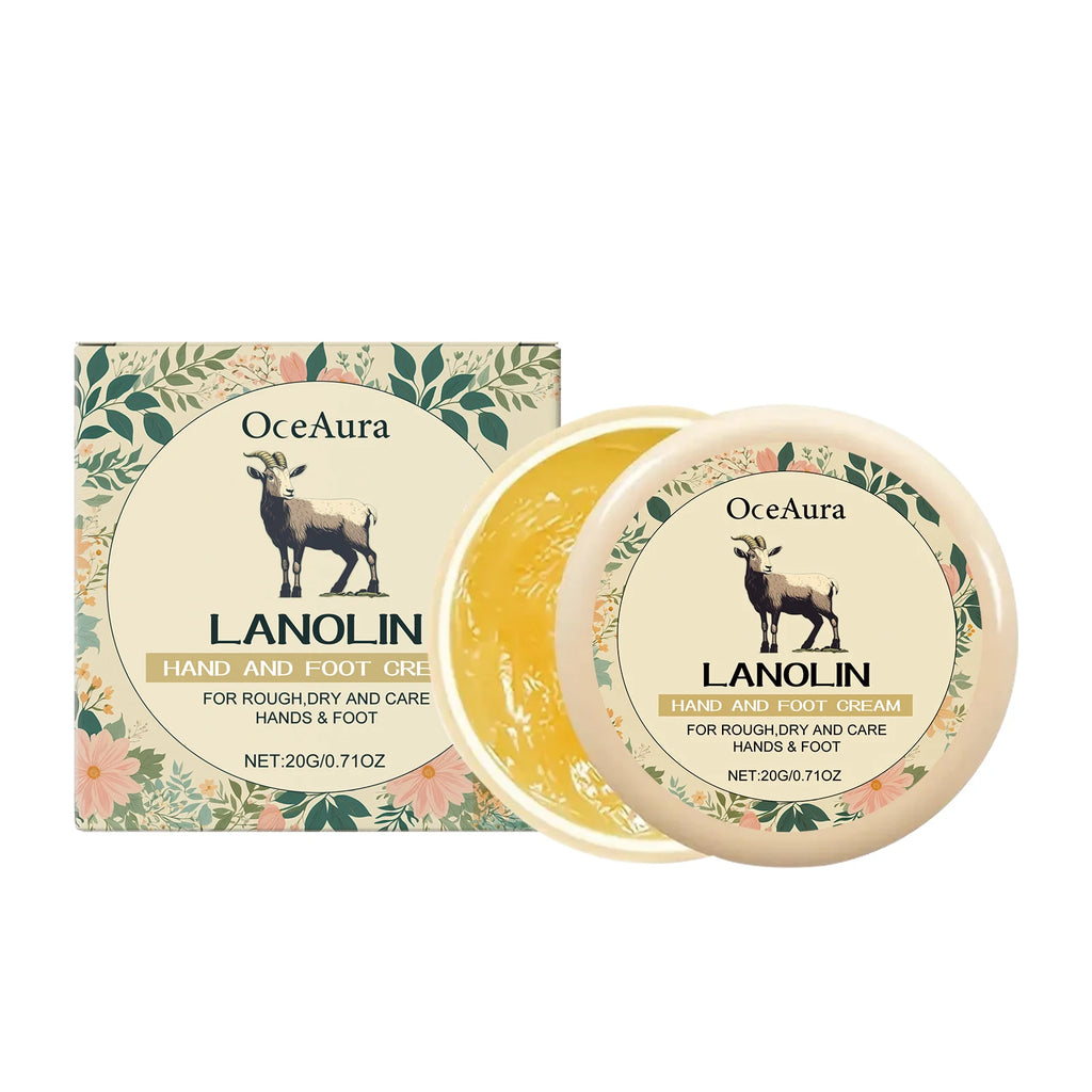 Lanolin Hand Foot Cream Deep Moisturizing Exfoliates Removes Dead Skin Softens Hands Anti-Crack Non-Greasy Hydration Cream Oasis Select 20g Boxed