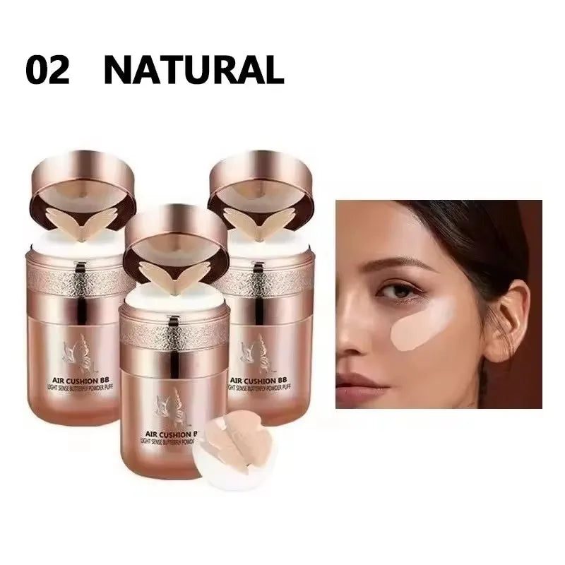 Air Cushion BB Cream Butterfly Powder Puff Moisturizing Foundation Concealer Whitening Oil-control Waterproof Makeup Cosmetics Oasis Select 02 Natural 3PCS