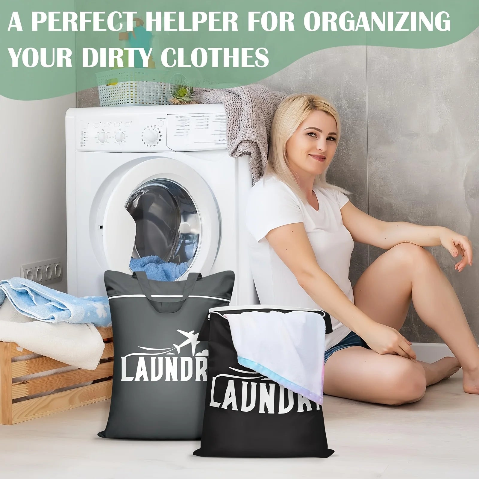 2pcs Large Washable Travel Laundry Bags, Suitable for Diapers, Dirty Clothes, Swimwear, Gym, College Dorm Dry and Wet Bags Oasis Select