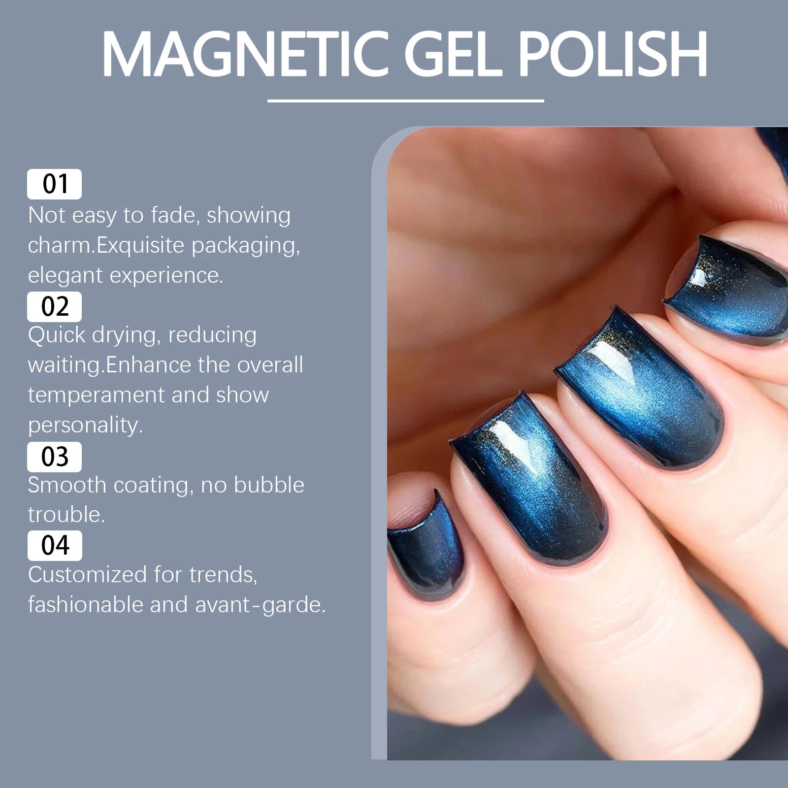 eelhoe Blue-Black Cat Eye Nail Polish – Water-Based Shimmer