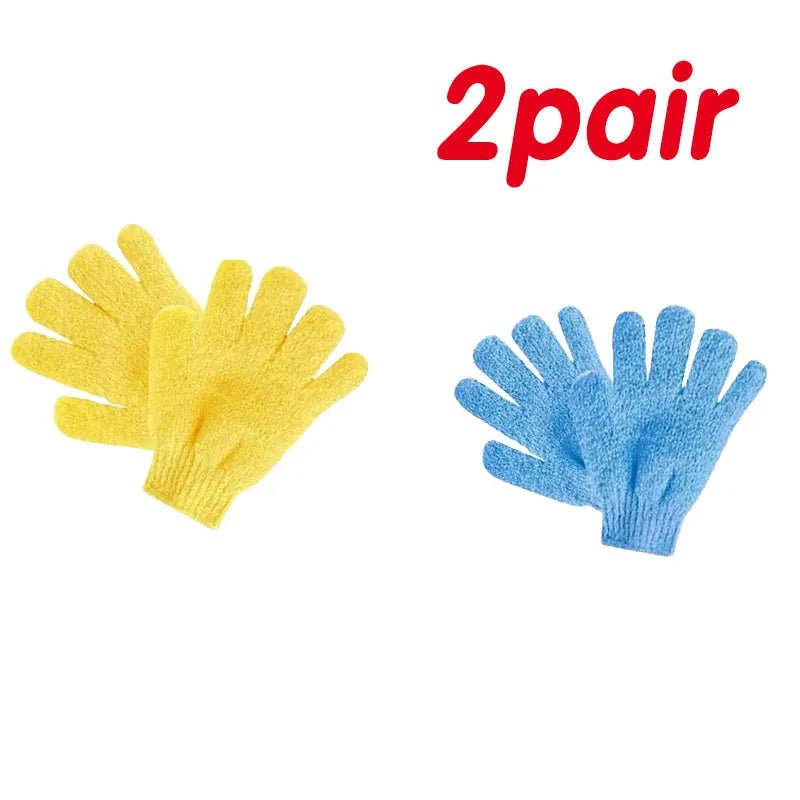 1/2pair Five Fingers Bath Gloves Household Shower Scrub Body Wash Children Home Supply Elastic Wipe Back Bathing Cleaning Gloves Oasis Select 2pairs yellow-blue