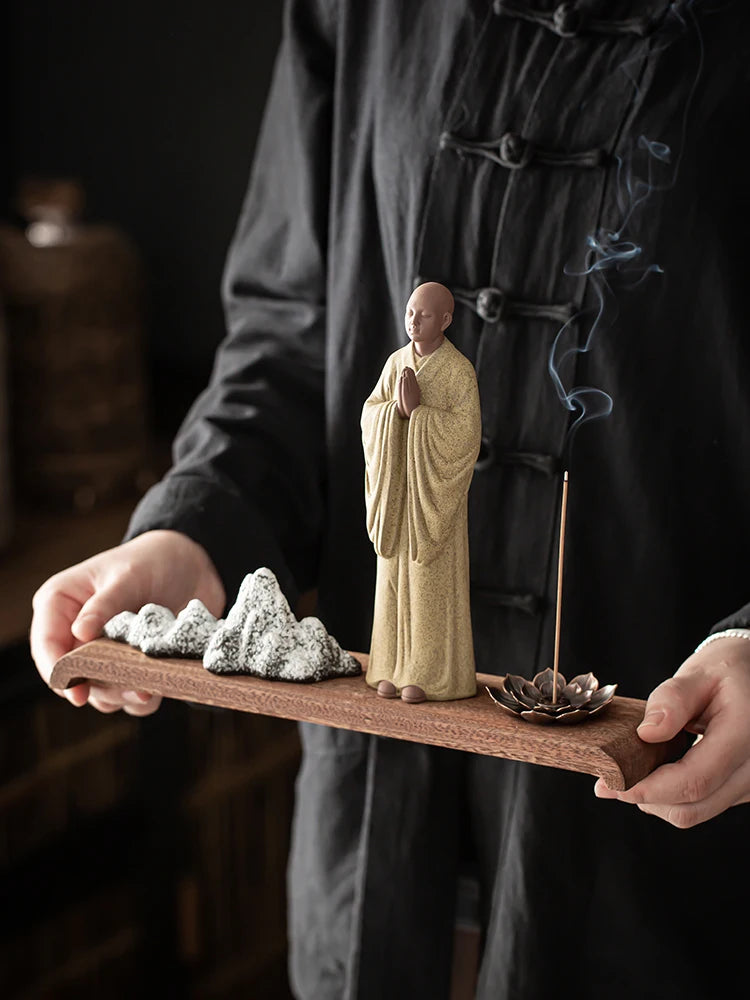 Chinese Zen purple sand little monk decoration home Buddha decorative arts and crafts teahouse tabletop ceramic incense tea pet Oasis Select