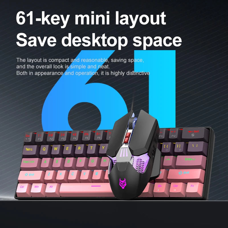 APAYADO K61 Mini Mechanical Keyboard,Wired,61 Keys,Phantom RGB, Black/White Red/Blue Mechanical Switch for Gaming,60% Portable Oasis Select