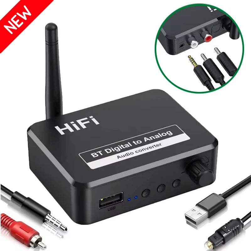 Digital to Analog Audio DAC Converter Adapter Digital SPDIF Optical Toslink to 3.5mm 3.5 AUX Jack RCA L/R Bluetooth 5.1 Receiver Oasis Select
