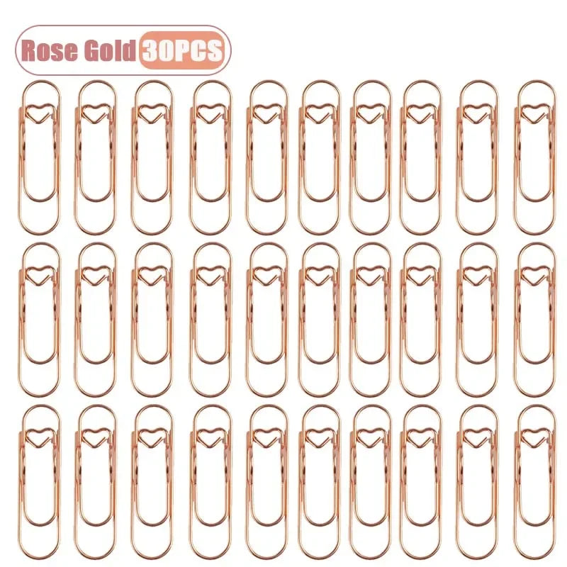 10-100PCS Heart Shaped Notebook Clips Creative Bookmark Page Holders Metal Pen Clips for Journal Planner Office Supplies Oasis Select Rose Gold-30PCS