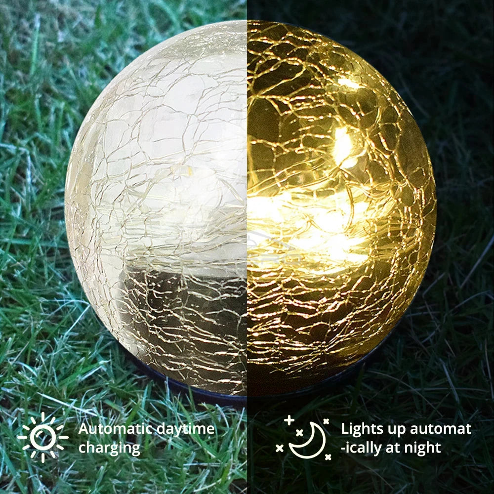 Solar Crackle Glass Ball LED Garden Light | IP65 Waterproof