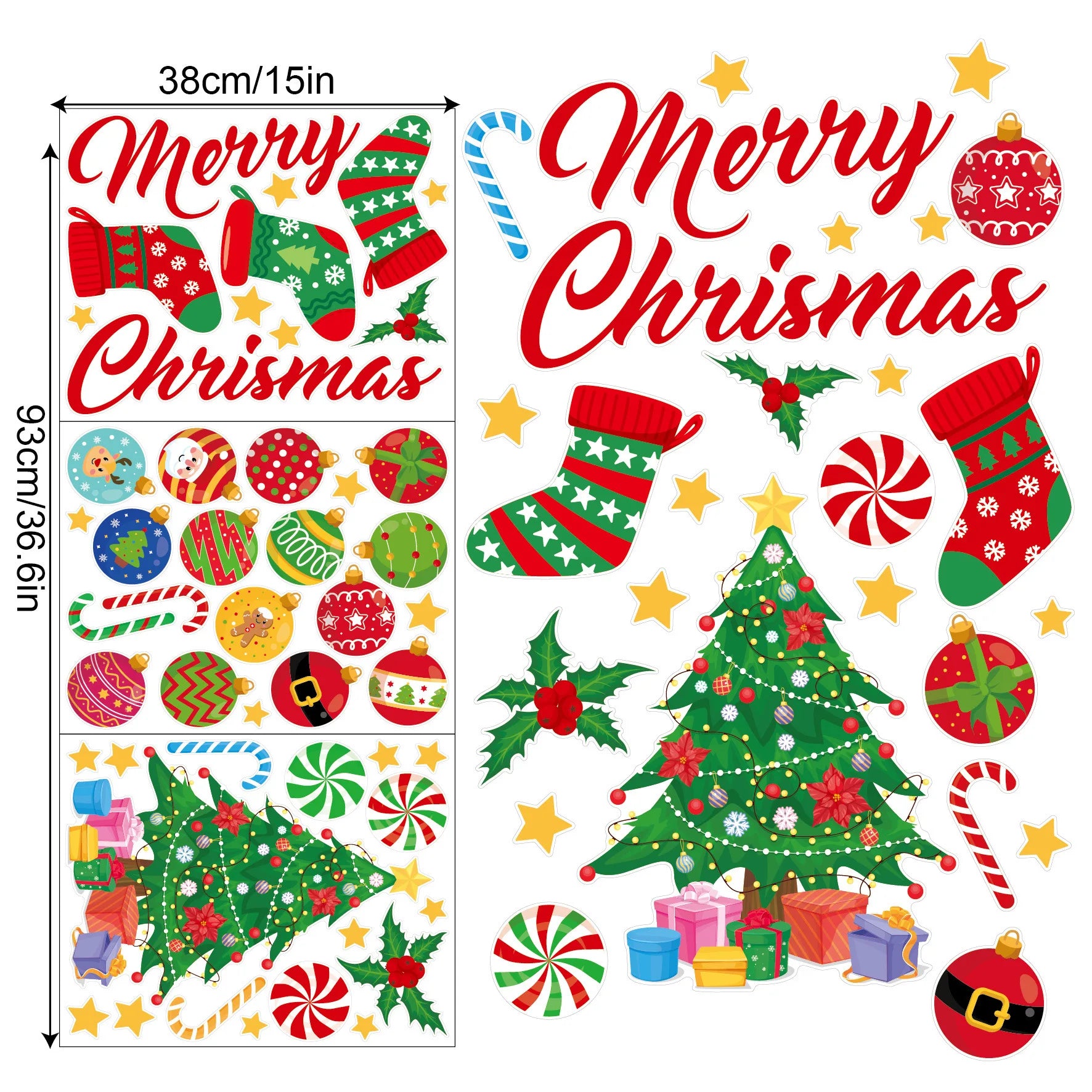 Christmas Wall Stickers Xmas Tree Candy Snowflake Pattern Self-adhesive PVC Sticker New Year Party Wall Window Decoration Decals Oasis Select A