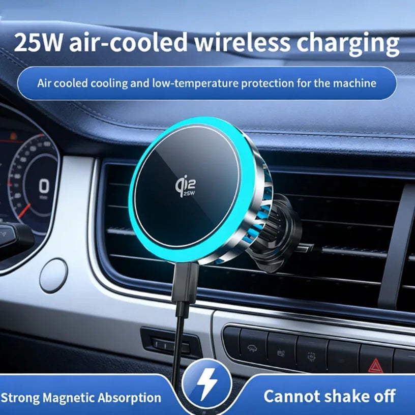 25W Qi2.2 Magnetic Wireless Car Charger Car Mount with Cooling Fan for Magsafe iPhone12 13 14 15 16 17 Samsung S26 Series Phone Oasis Select