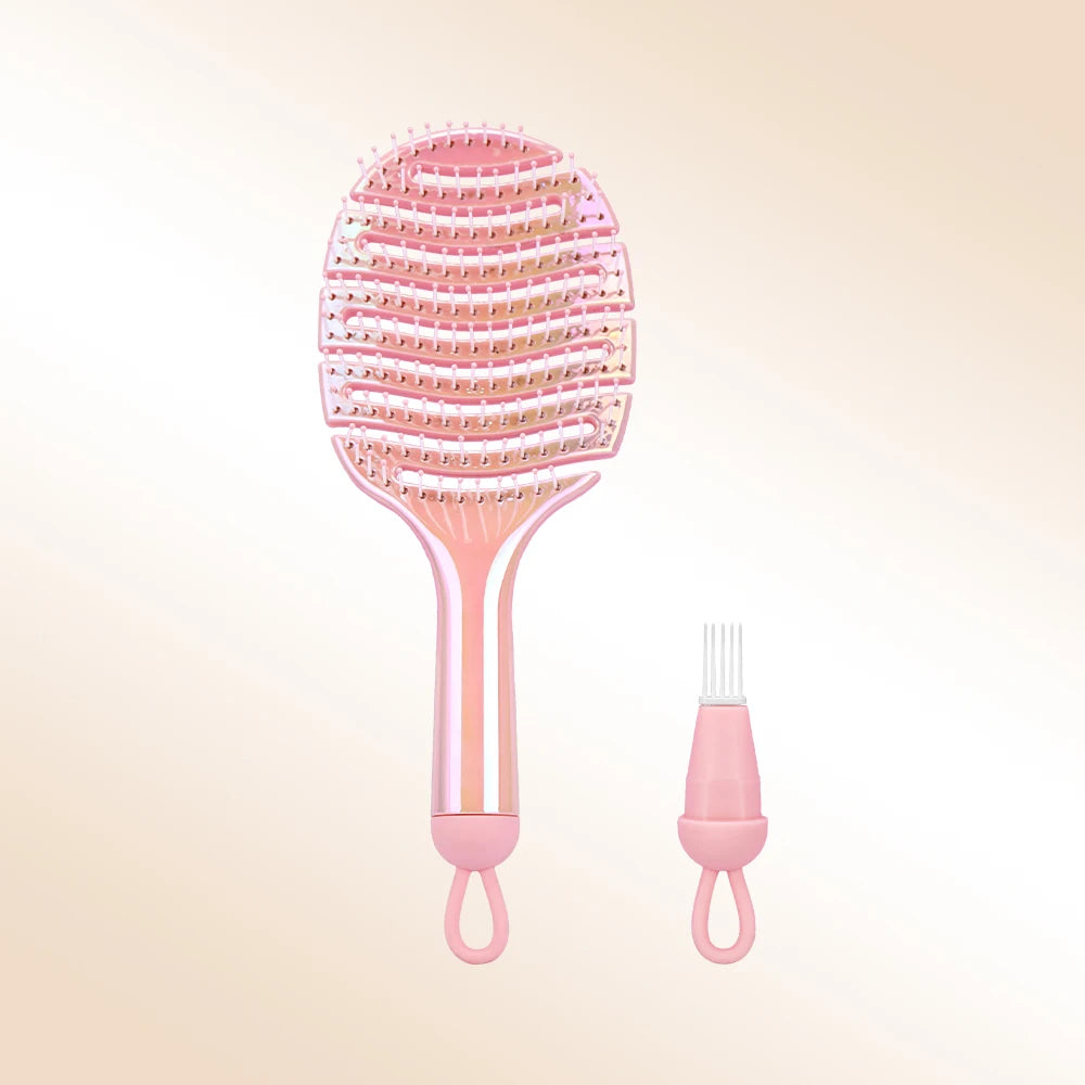 Iridescent Crescent Moon Detangling Hairbrush & Scalp Massager Detangling Hairbrush Oasis Select TJ3176-pink