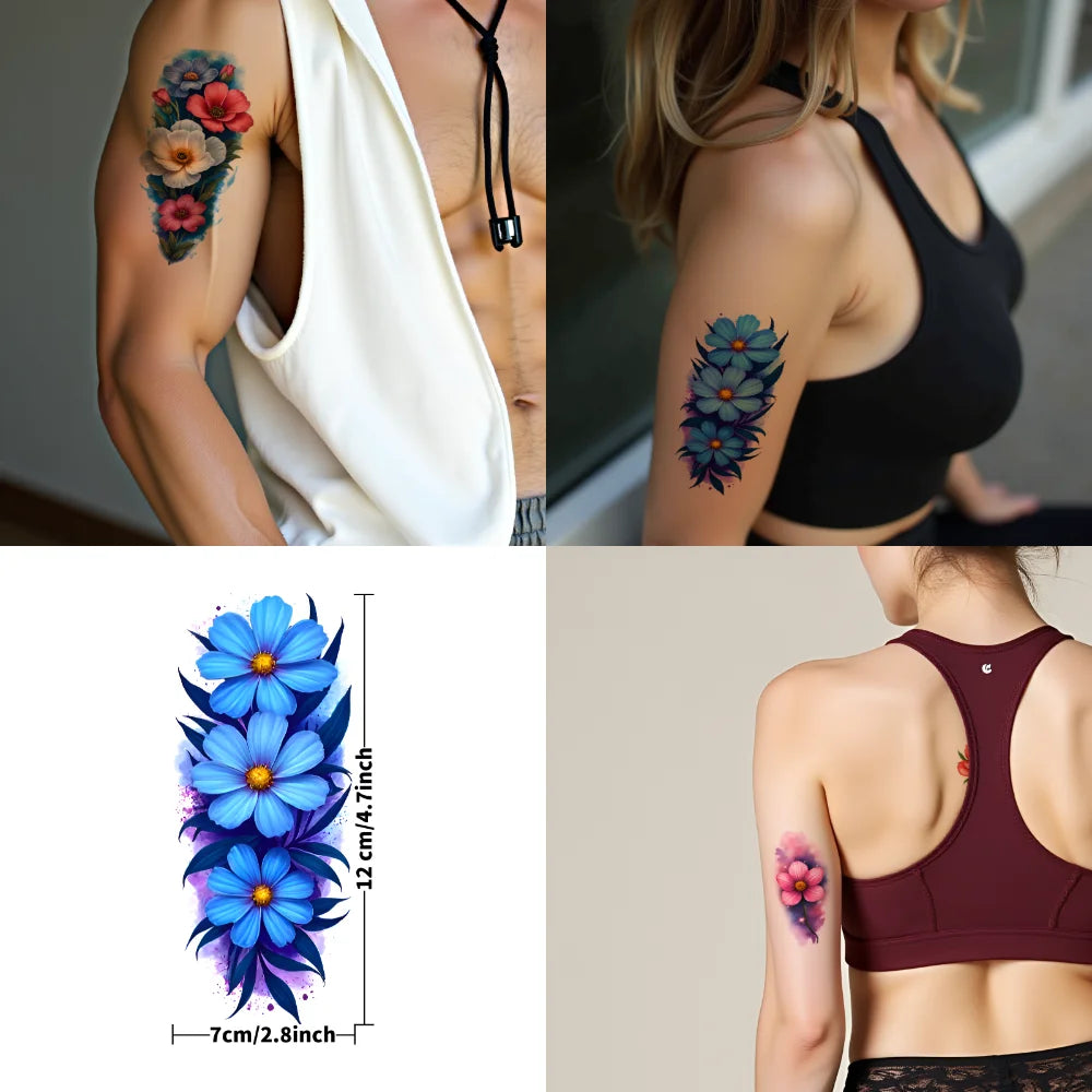 12pcs Waterproof Temporary Tattoo Stickers – Colorful Floral